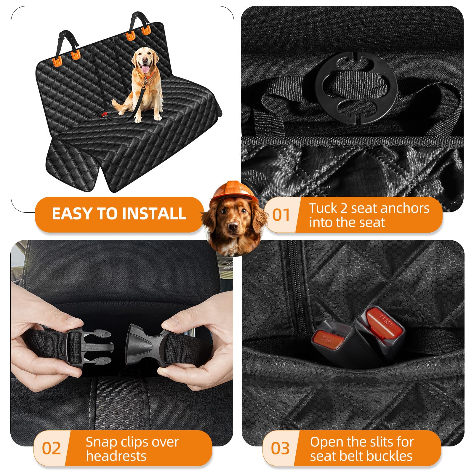 LEHNI dog car seat cover with headrest straps stays in place during travel
