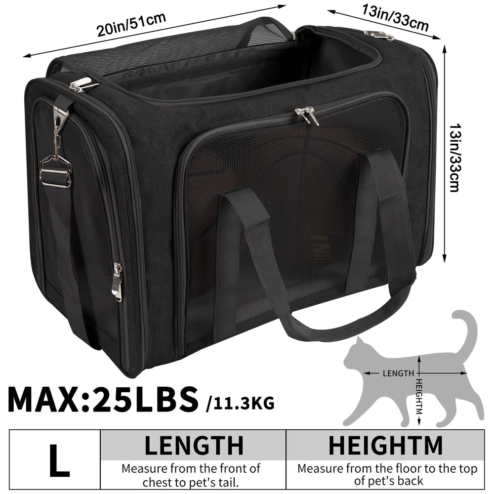 LEHNI soft-sided carrier dimensions 20x13x13 support pets up to 25 lbs.