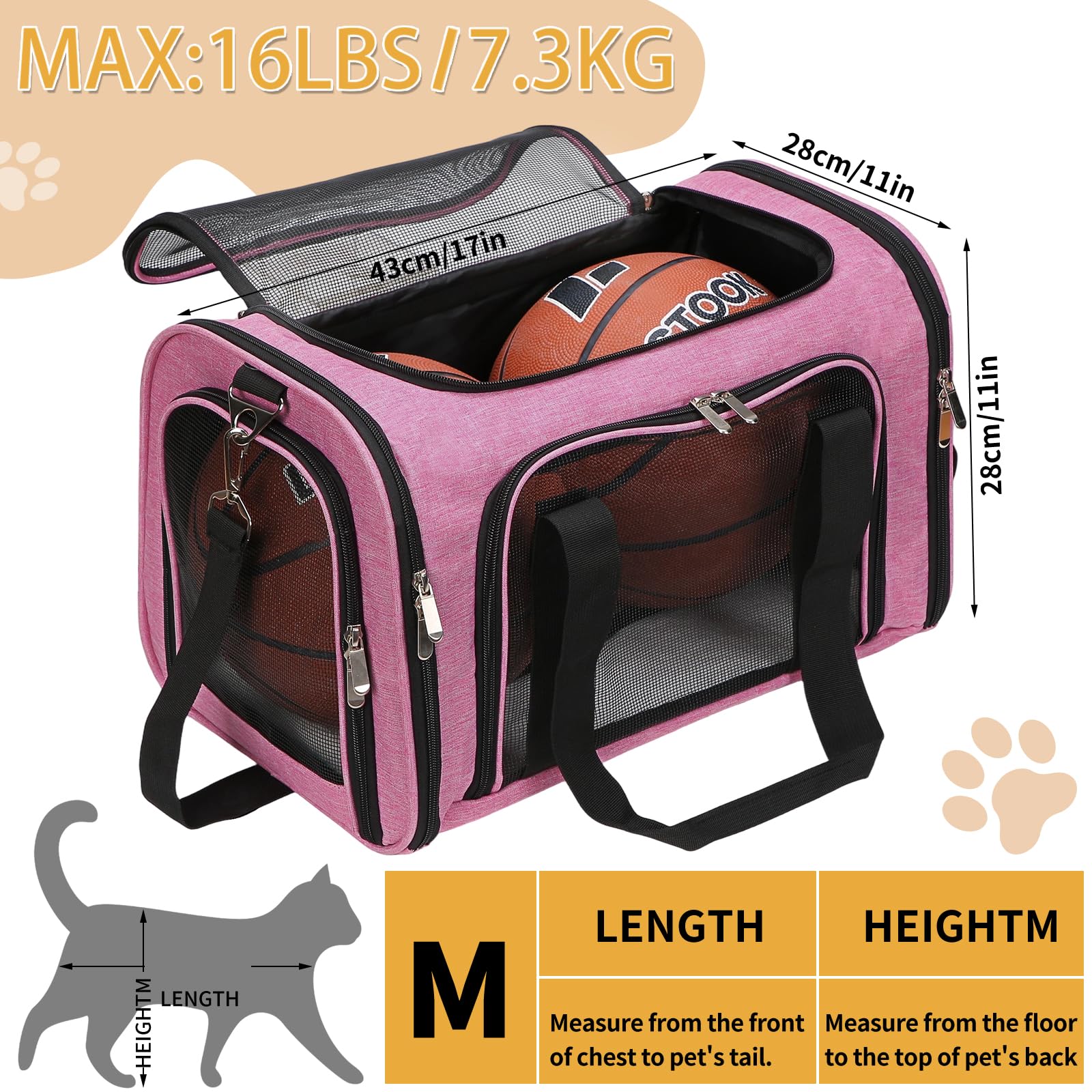 LEHNI pink carrier front pocket stores toys and treats during trips