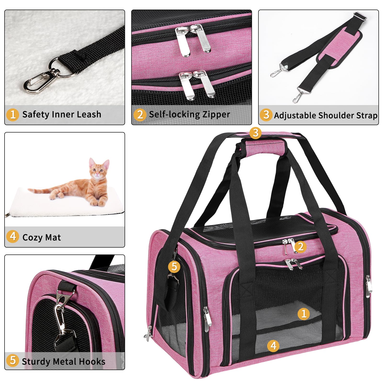 LEHNI pink carrier with removable washable mat for quick cleanup