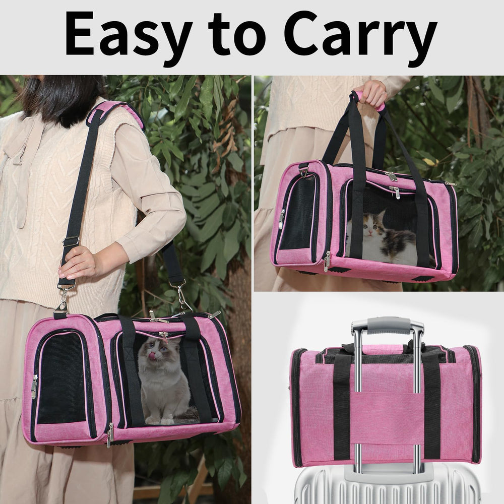 LEHNI pink carrier fits under airplane seat for convenient flights