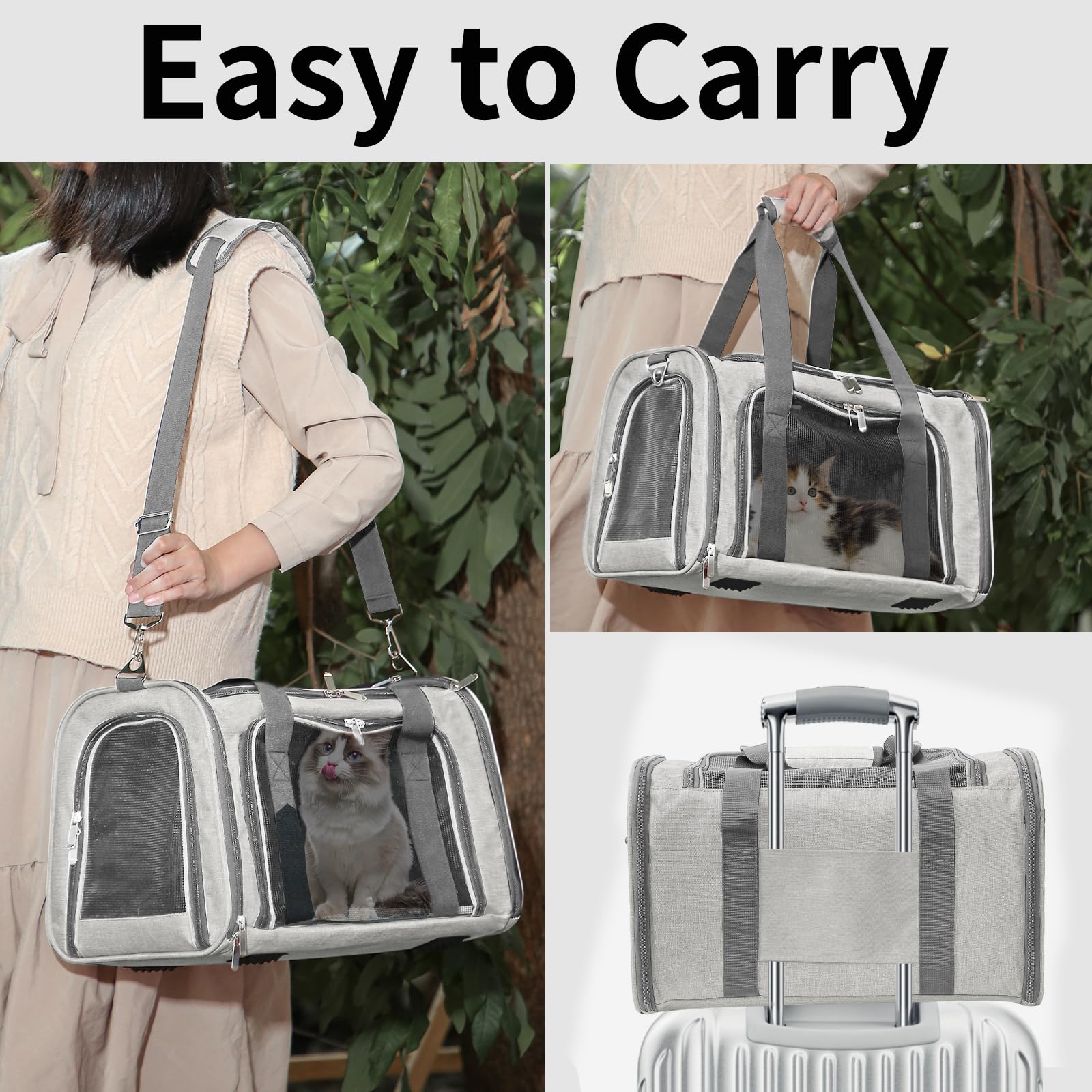 LEHNI soft-sided pet carrier beige front pocket stores toys and treats