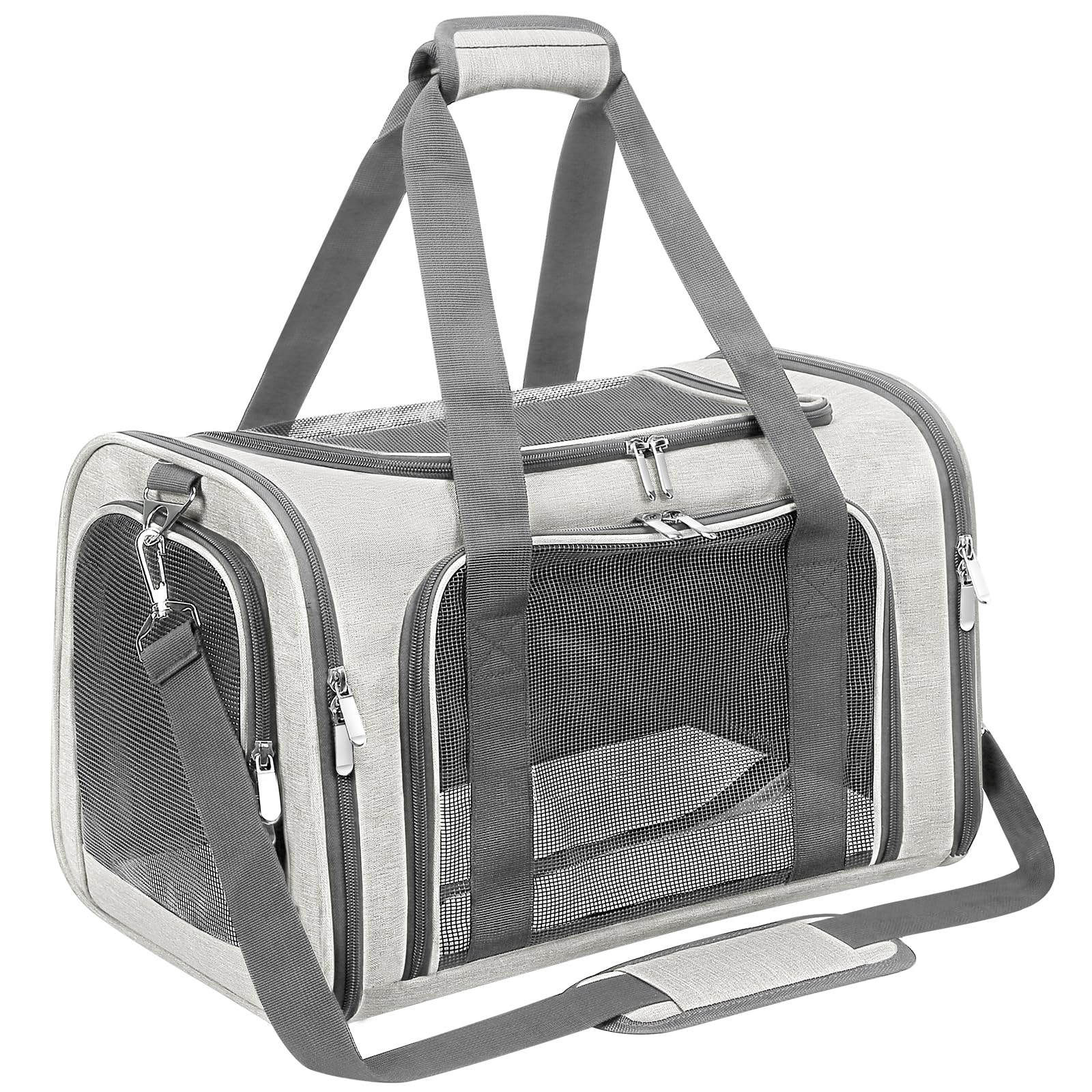 LEHNI soft-sided pet carrier beige outer view shows sturdy frame for travel