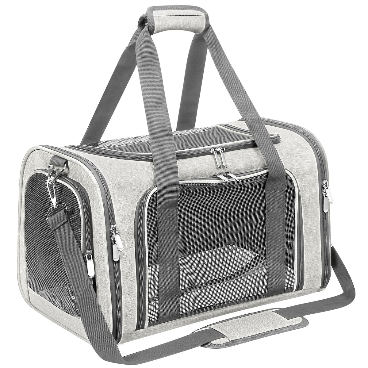 LEHNI soft-sided pet carrier beige outer view shows sturdy frame for travel