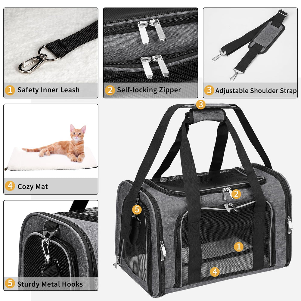 LEHNI soft-sided pet carrier folded for compact storage and portability.