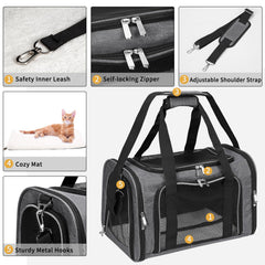 LEHNI soft-sided pet carrier folded for compact storage and portability.