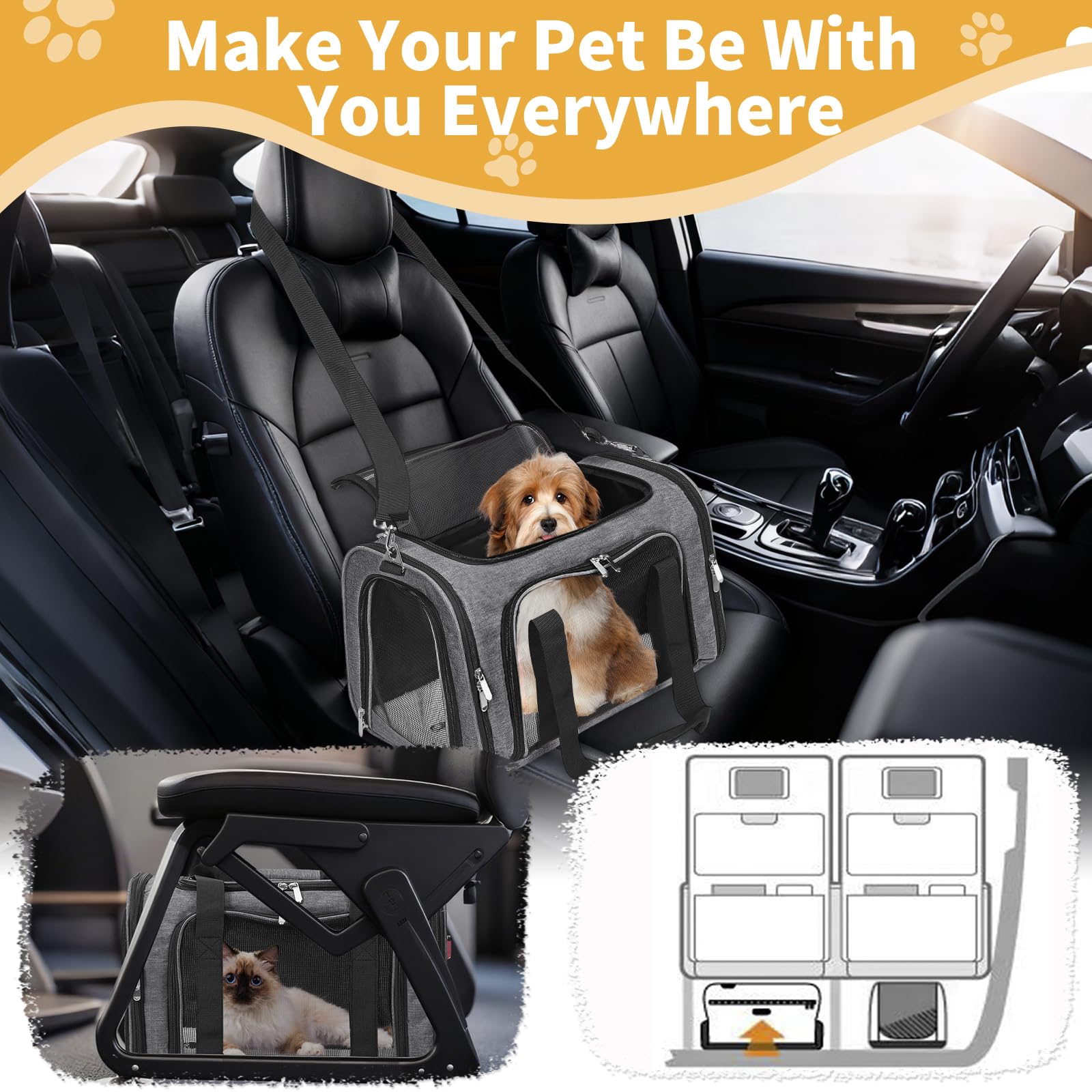 LEHNI soft-sided pet carrier front pocket detail for toys and treats on the go.