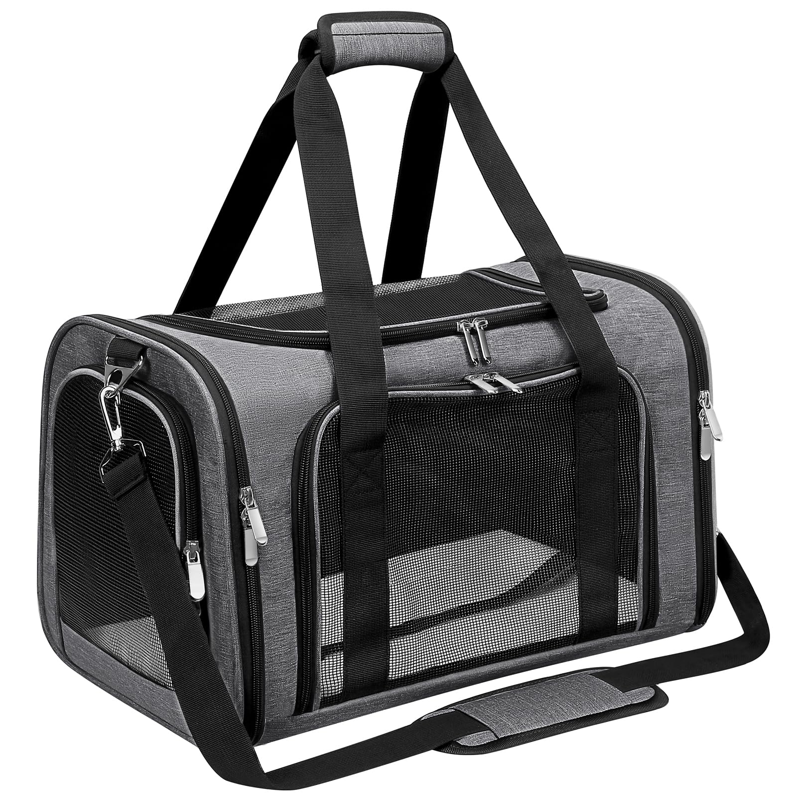 LEHNI soft-sided pet carrier front view offers quick access for interactions.