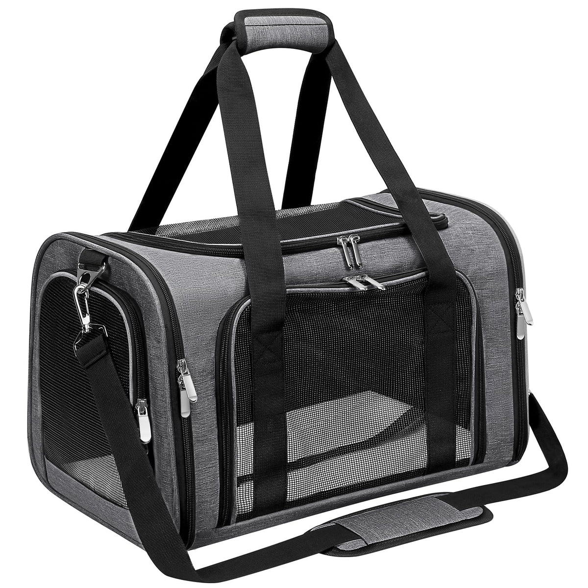 LEHNI soft-sided pet carrier front view offers quick access for interactions.