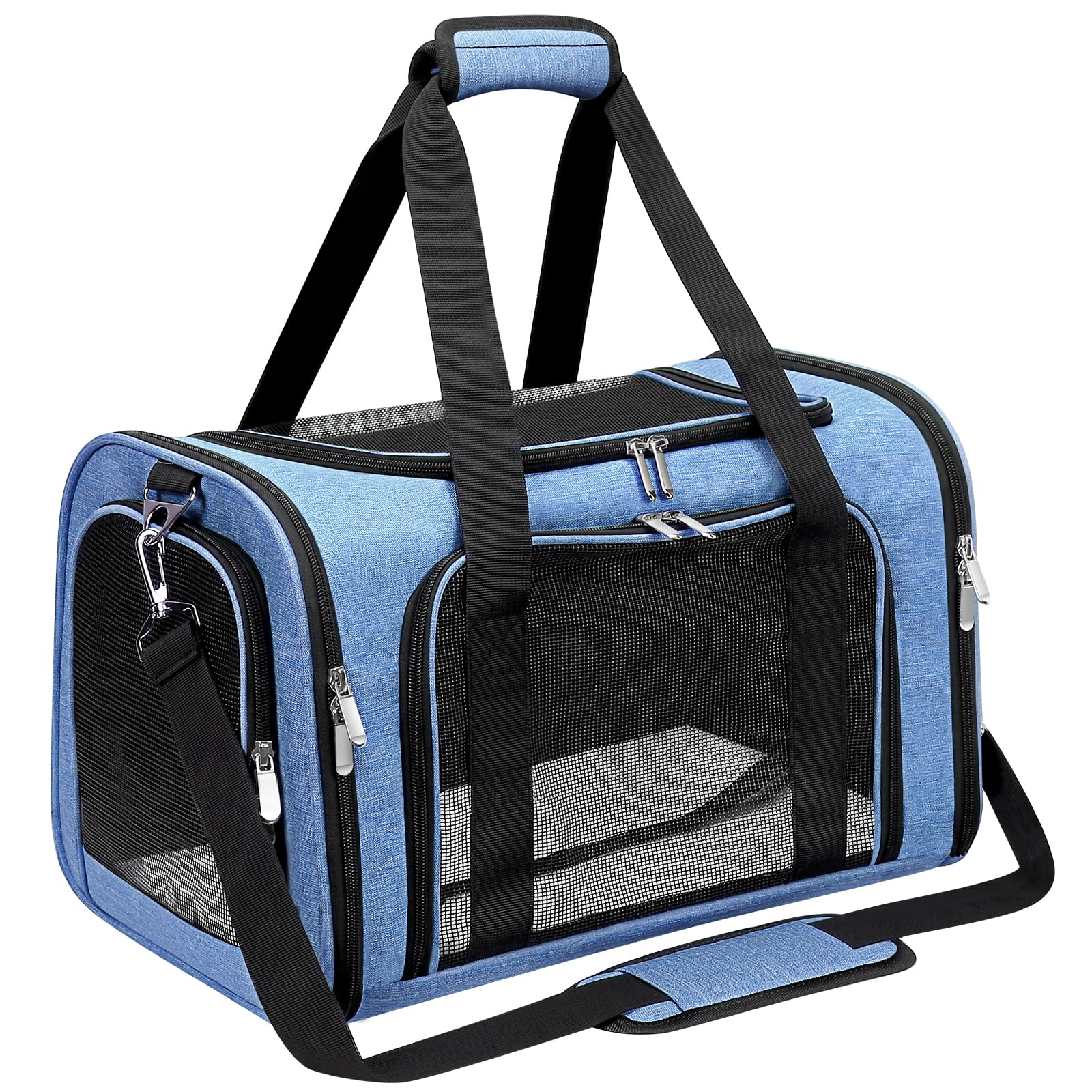 LEHNI soft-sided pet carrier front view for portable travel comfort and visibility.
