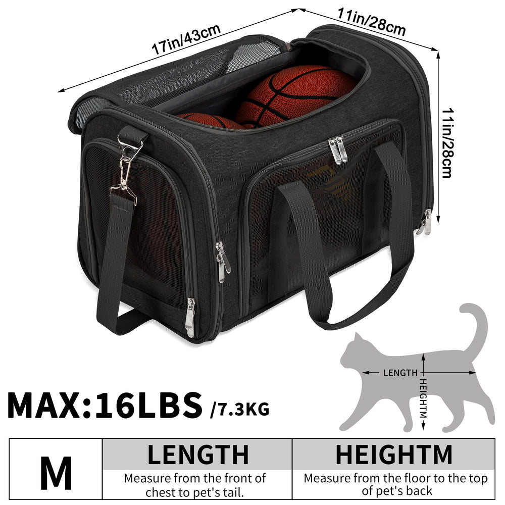 LEHNI soft-sided pet carrier mesh windows provide airflow and visibility during trips.