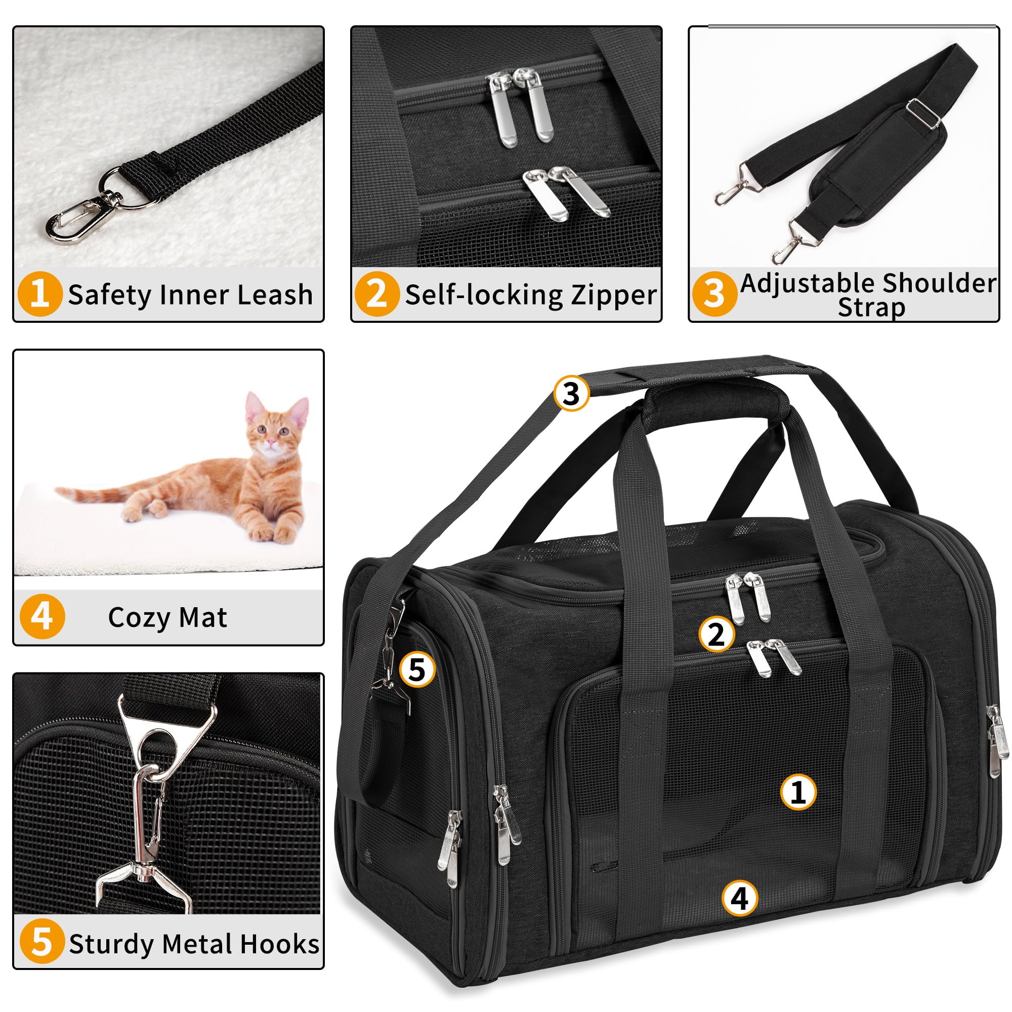 LEHNI soft-sided pet carrier removable mat enhances comfort and easy cleaning.