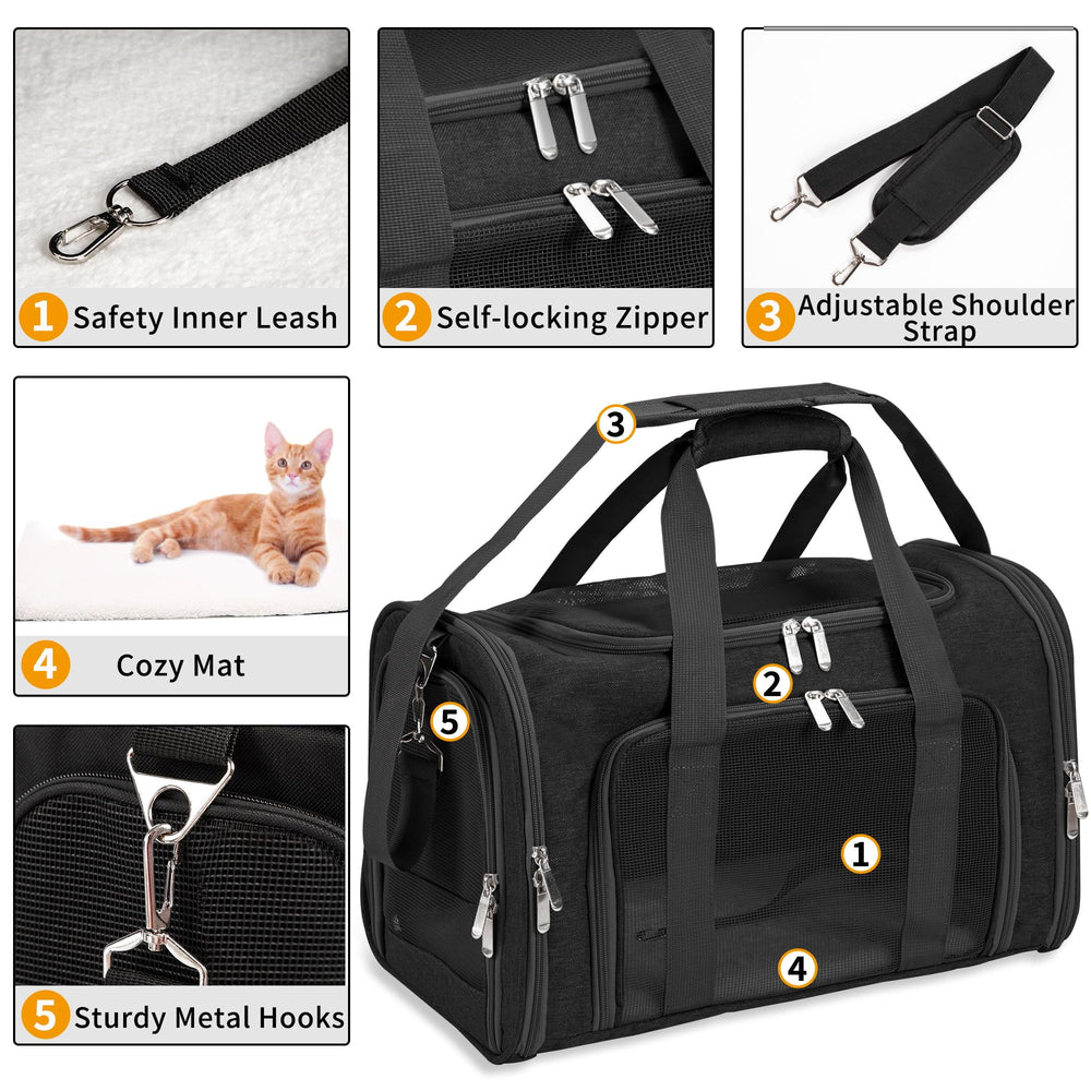 LEHNI soft-sided pet carrier removable mat enhances comfort and easy cleaning.