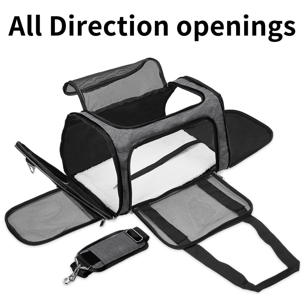 LEHNI soft-sided pet carrier side mesh windows provide breathable airflow and visibility.