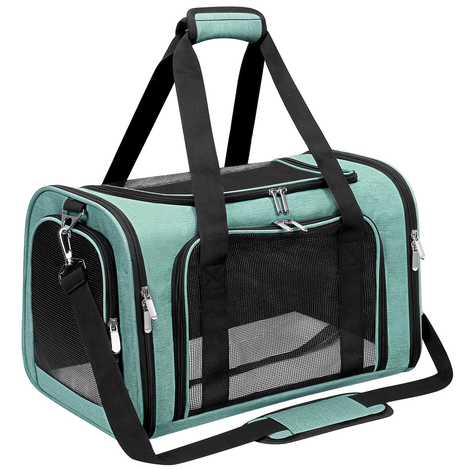 LEHNI soft-sided pet carrier turquoise fits under airplane seats for convenient travel