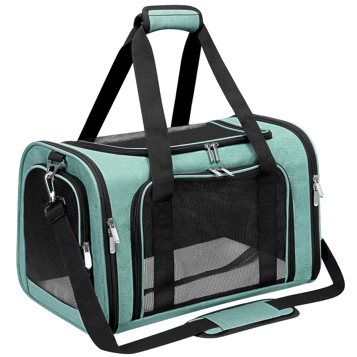 LEHNI soft-sided pet carrier turquoise fits under airplane seats for convenient travel