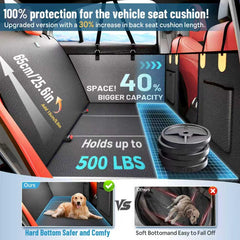 LeHuski dog car seat cover with load-bearing panel, highlighted strength for heavy pets.