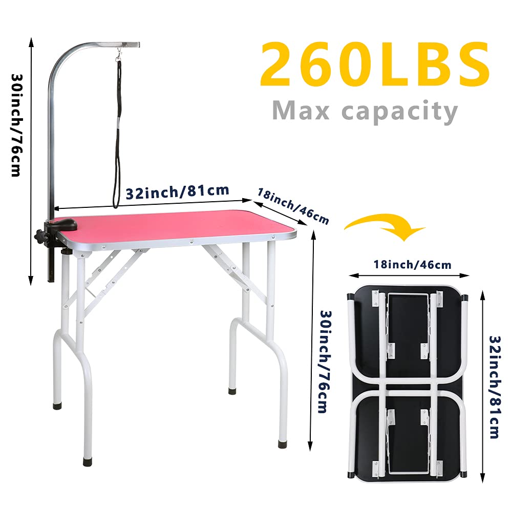 LEIBOU grooming table arm adjustment demonstrates versatile height for different grooming tasks.