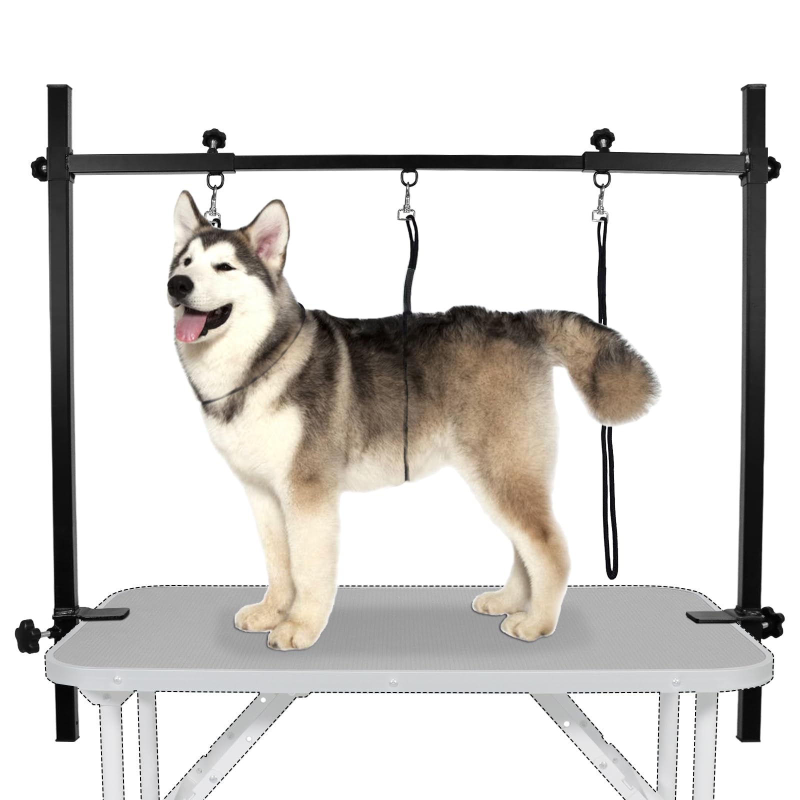 LEIBOU H-shape arm setup demonstrates a sturdy frame for steady grooming sessions.