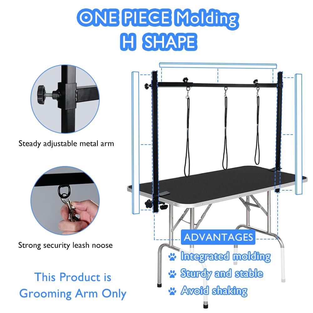 LEIBOU H-shape height adjustment shows flexible reach for multiple dog sizes.