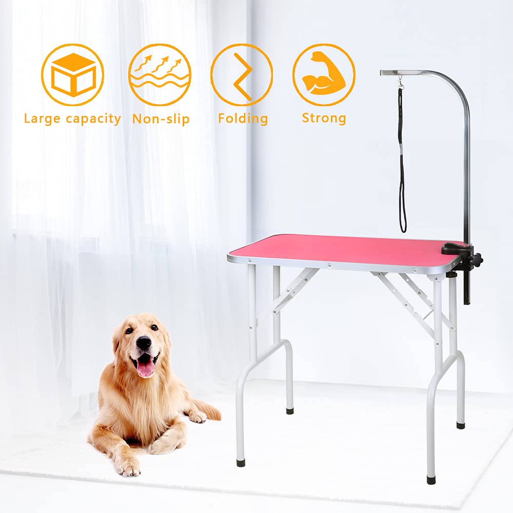 LEIBOU pink grooming table adds a vibrant look to grooming spaces.