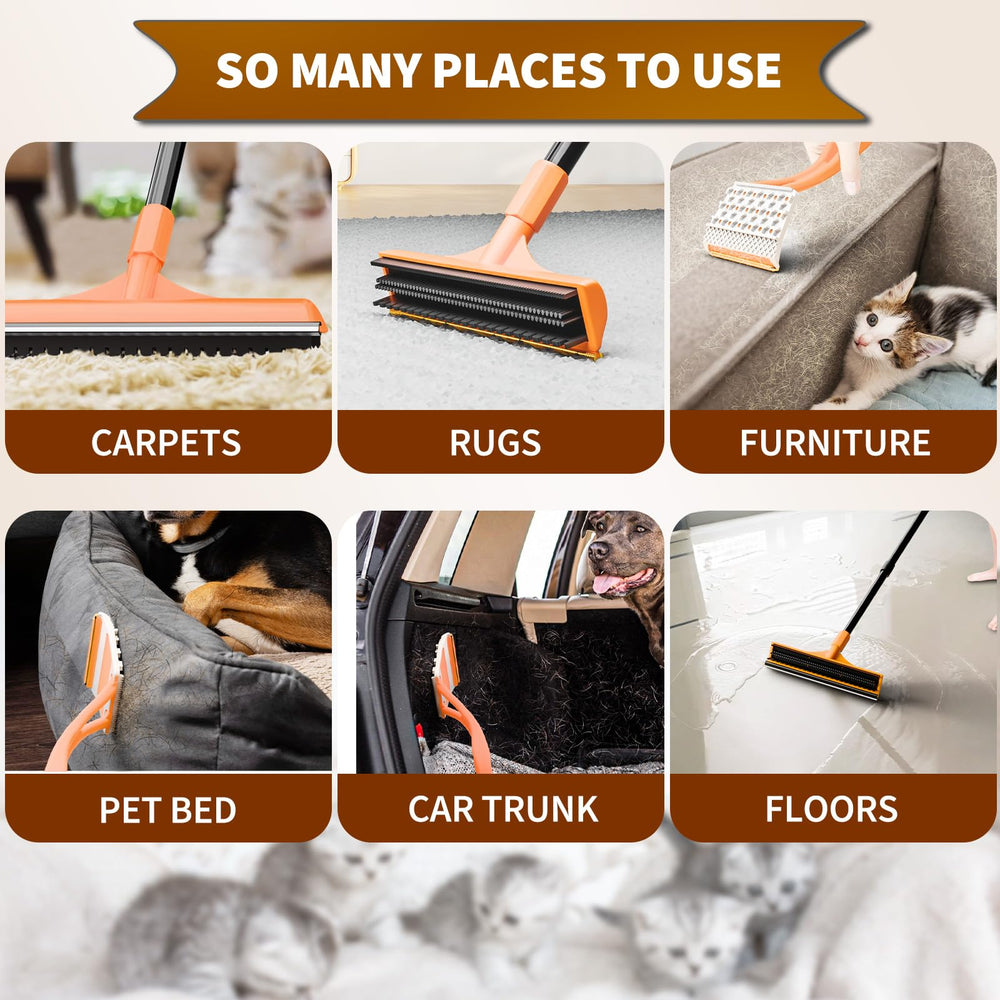 Leishiyen orange carpet rake in action on sofa and rug