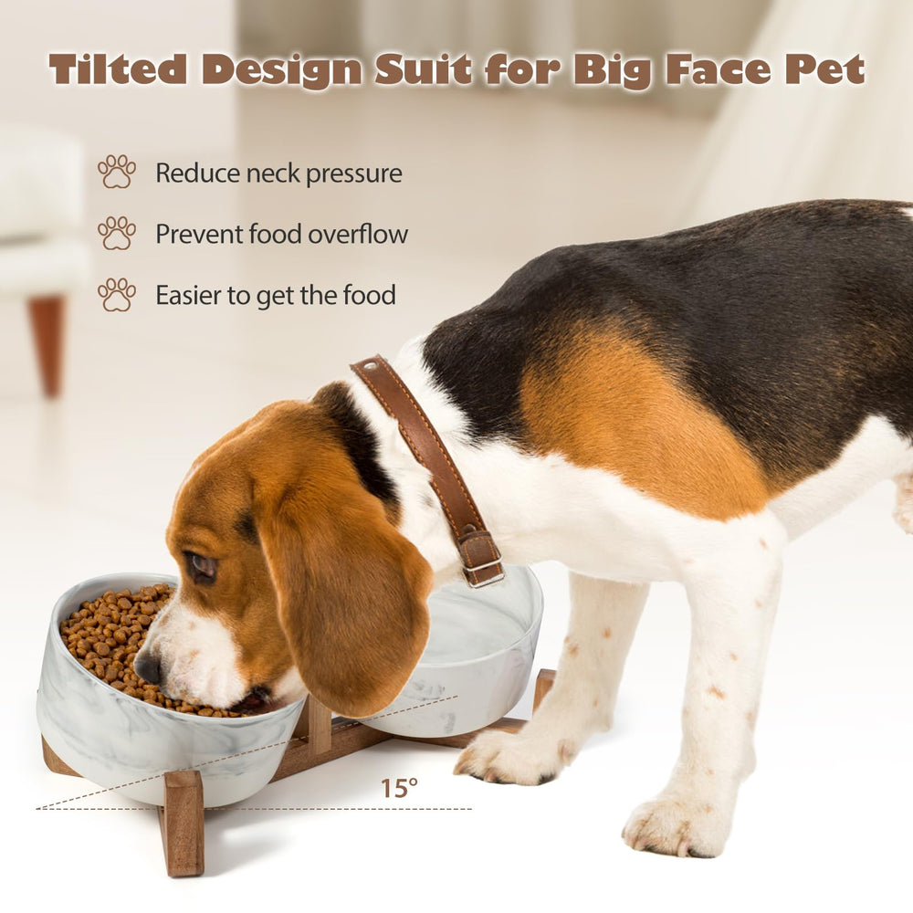 Leiyiida dog bowls wood stand side view showing raised height for easy reach