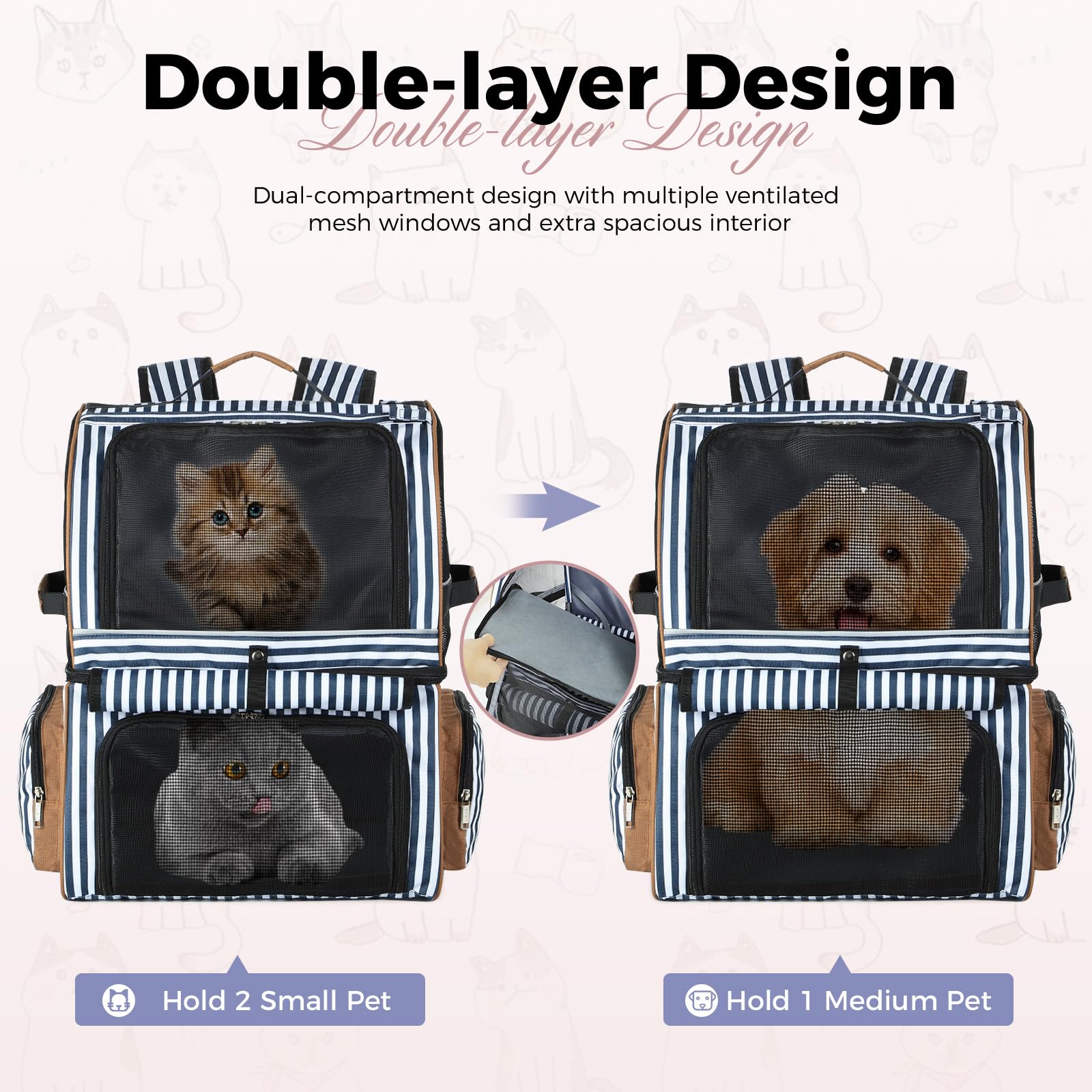 Lekebobor Cat Backpack back-ergonomic-design highlights breathable support for comfortable carrying.