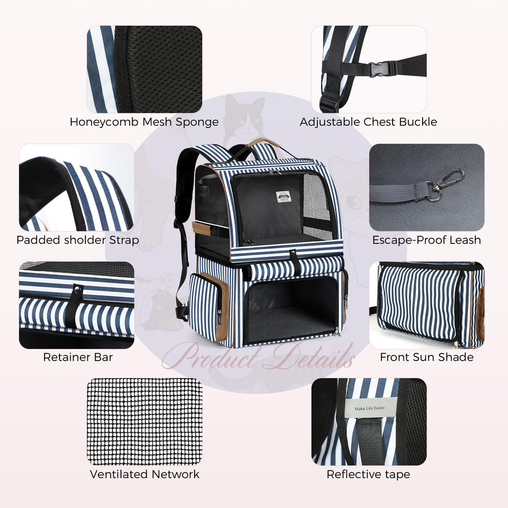 Lekebobor Cat Backpack blue-striped-style offers stylish, practical design for daily outings.