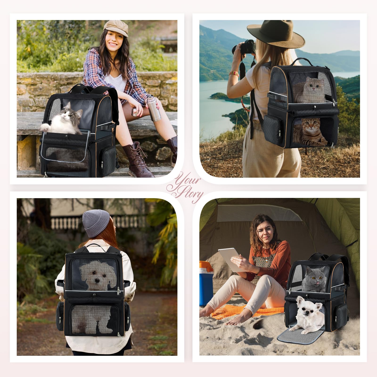Lekebobor cat backpack carrier ergonomic back and wide straps reduce fatigue on longer trips.