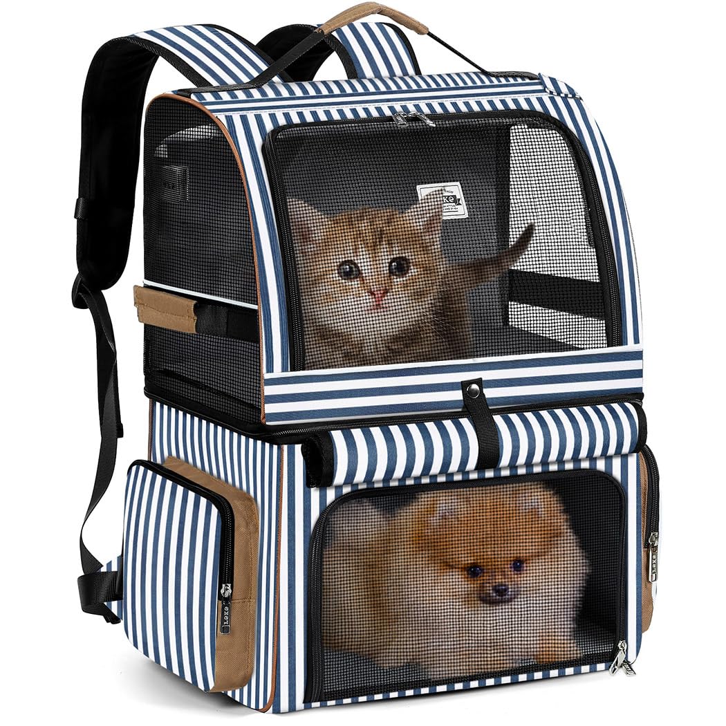 Lekebobor Cat Backpack front view shows double compartments for two cats during outdoor adventures.