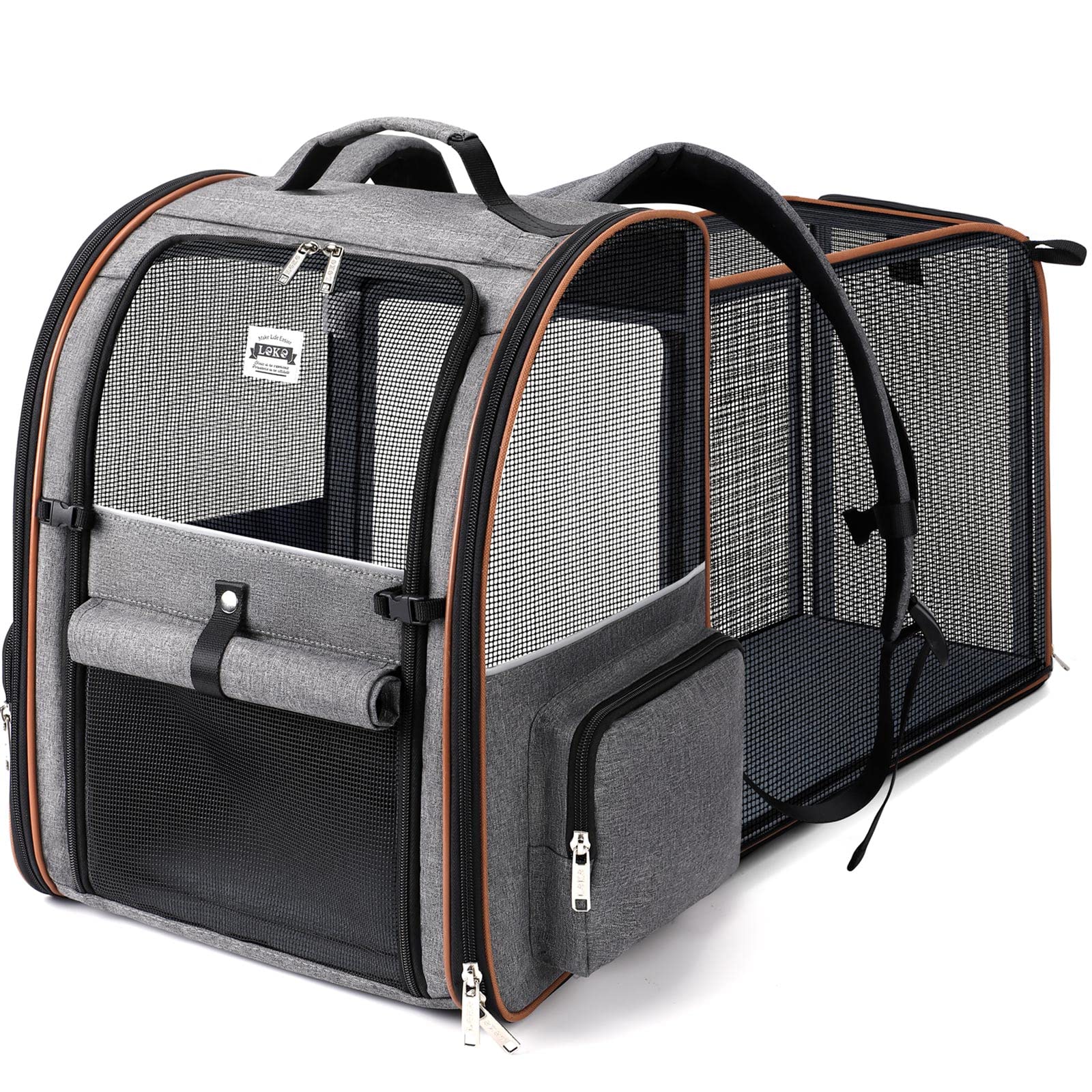 Lekebobor large cat backpack expandable main view with breathable mesh interior
