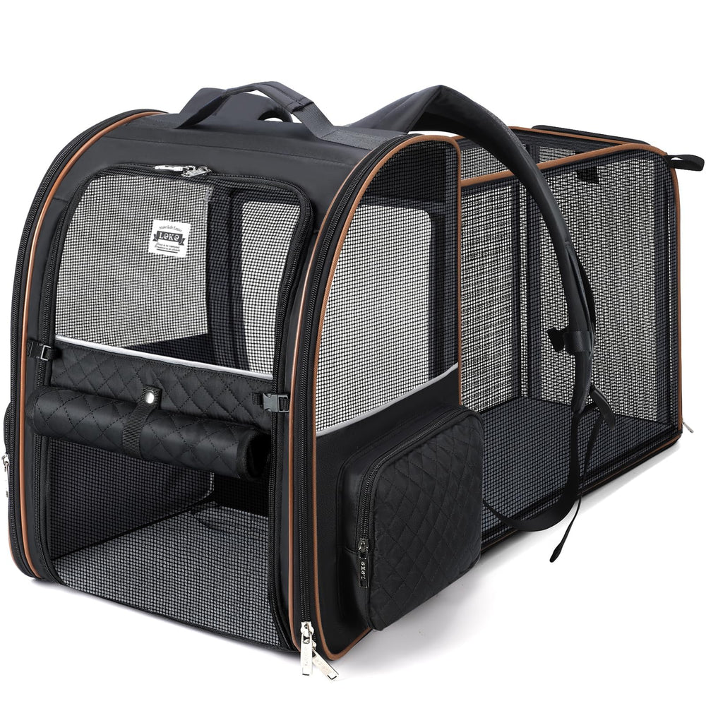 Lekebobor large cat backpack front view shows airy mesh and easy-access design for travel.