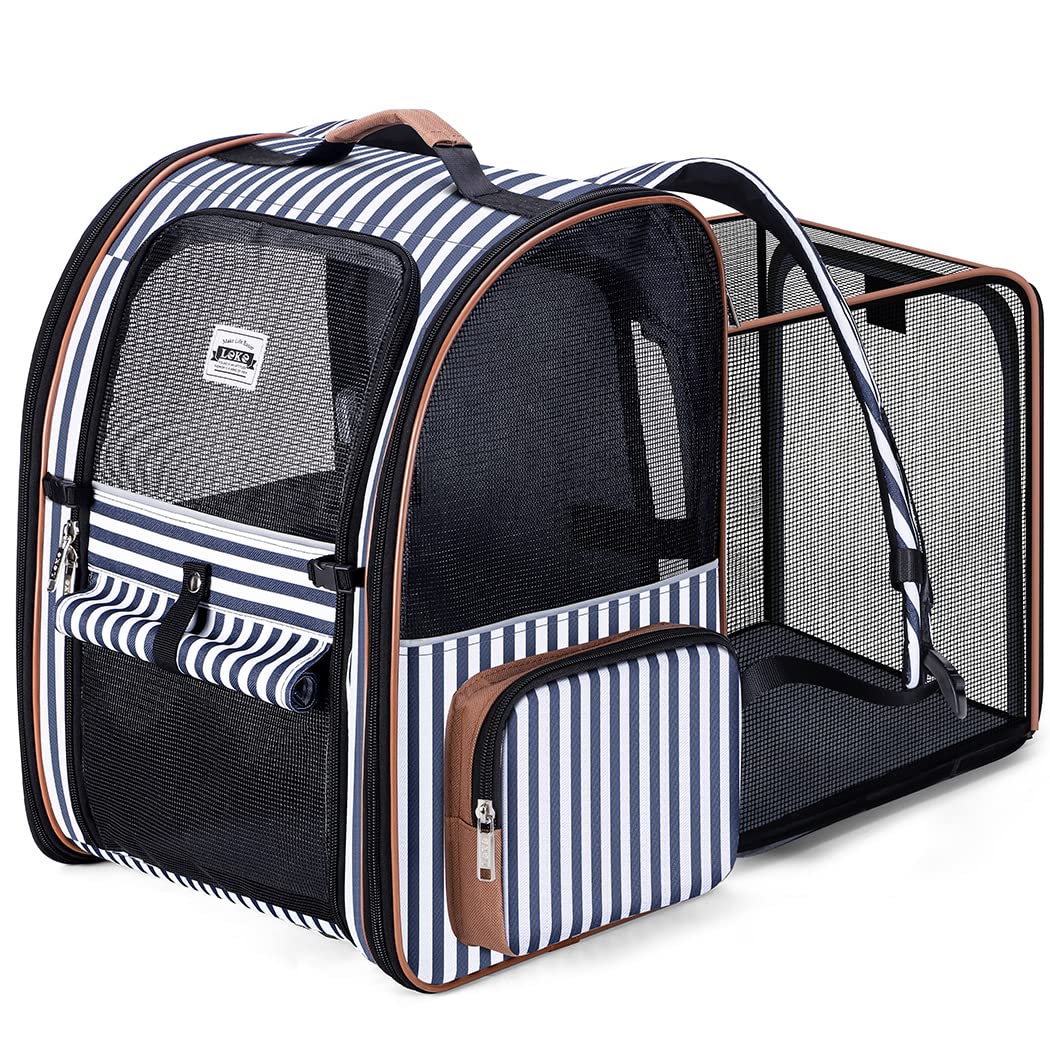 Lekebobor large striped cat backpack outer view showing travel-ready durability.