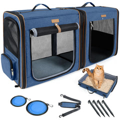 Lekereise 2-in-1 cat travel carrier blue with litter box for easy travel and potty breaks.