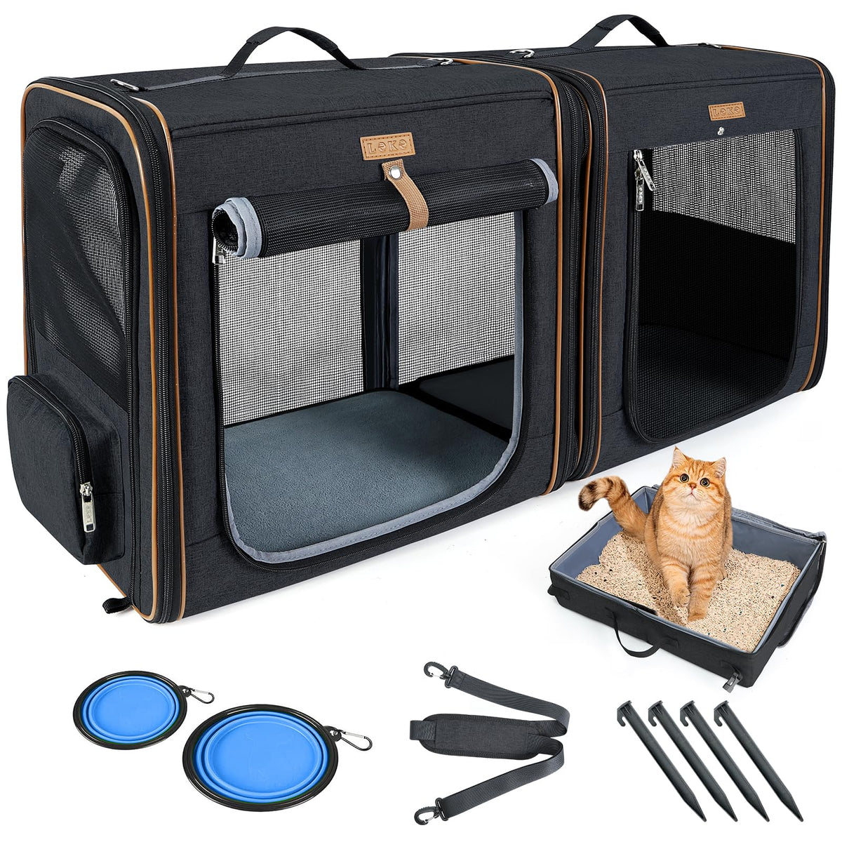 Lekereise 2-in-1 cat travel carrier with litter box for seamless travel setups.