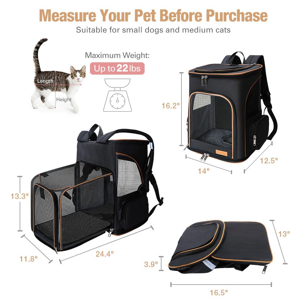 Lekereise Black Cat Backpack expandable back view for extra space during travel.
