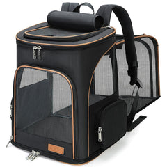 Lekereise Black Cat Backpack front view shows breathable mesh for pet visibility and comfort.