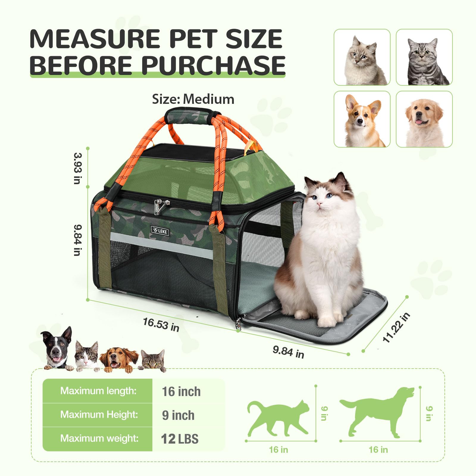 Lekereise breathable mesh three-sides for airflow and pet visibility.