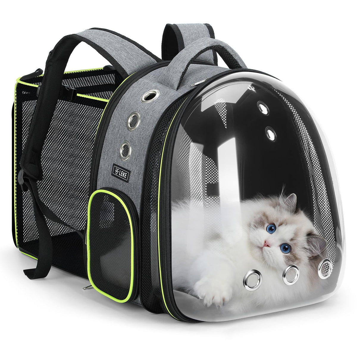 Lekereise Cat Bubble Backpack front view shows sun-friendly bubble window for outdoor travel