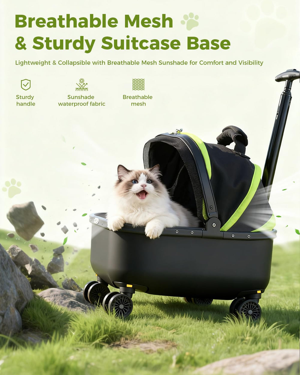 Lekereise cat carrier with hard bottom provides sturdy support during camping and park visits