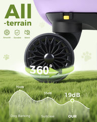 Lekereise cat carrier wheels purple mesh panels—visible design reduces anxiety.