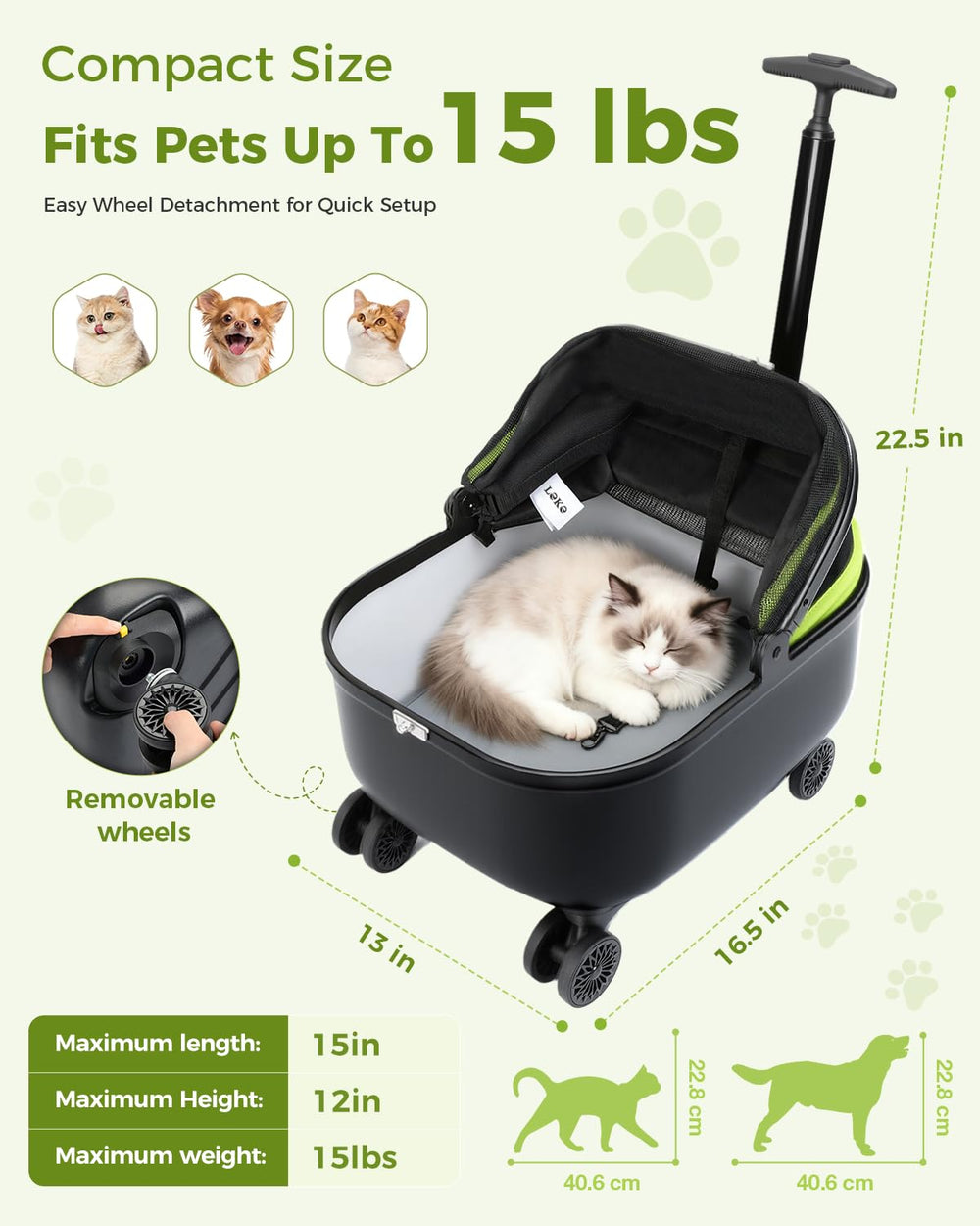 Lekereise cat carrier wheels highlight easy portability alongside camping gear
