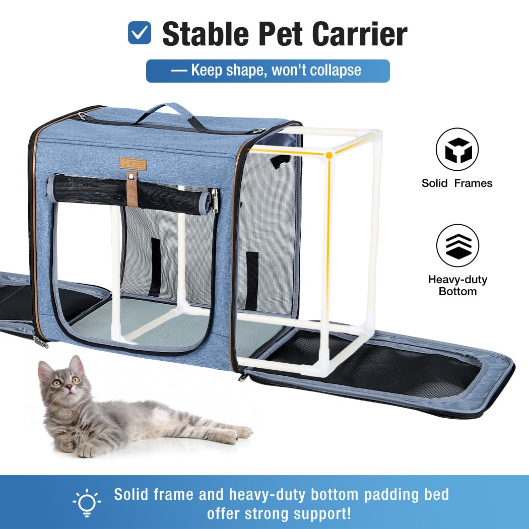 Lekereise blue cat travel carrier shows breathable mesh for calm air flow.