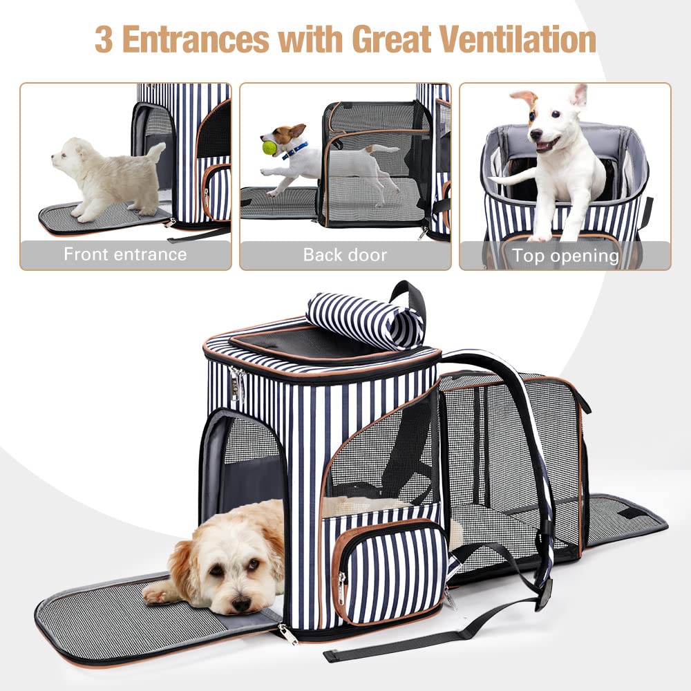 Lekereise expandable pet backpack side view highlighting pockets and safety features for travelers