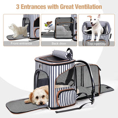 Lekereise expandable pet backpack side view highlighting pockets and safety features for travelers
