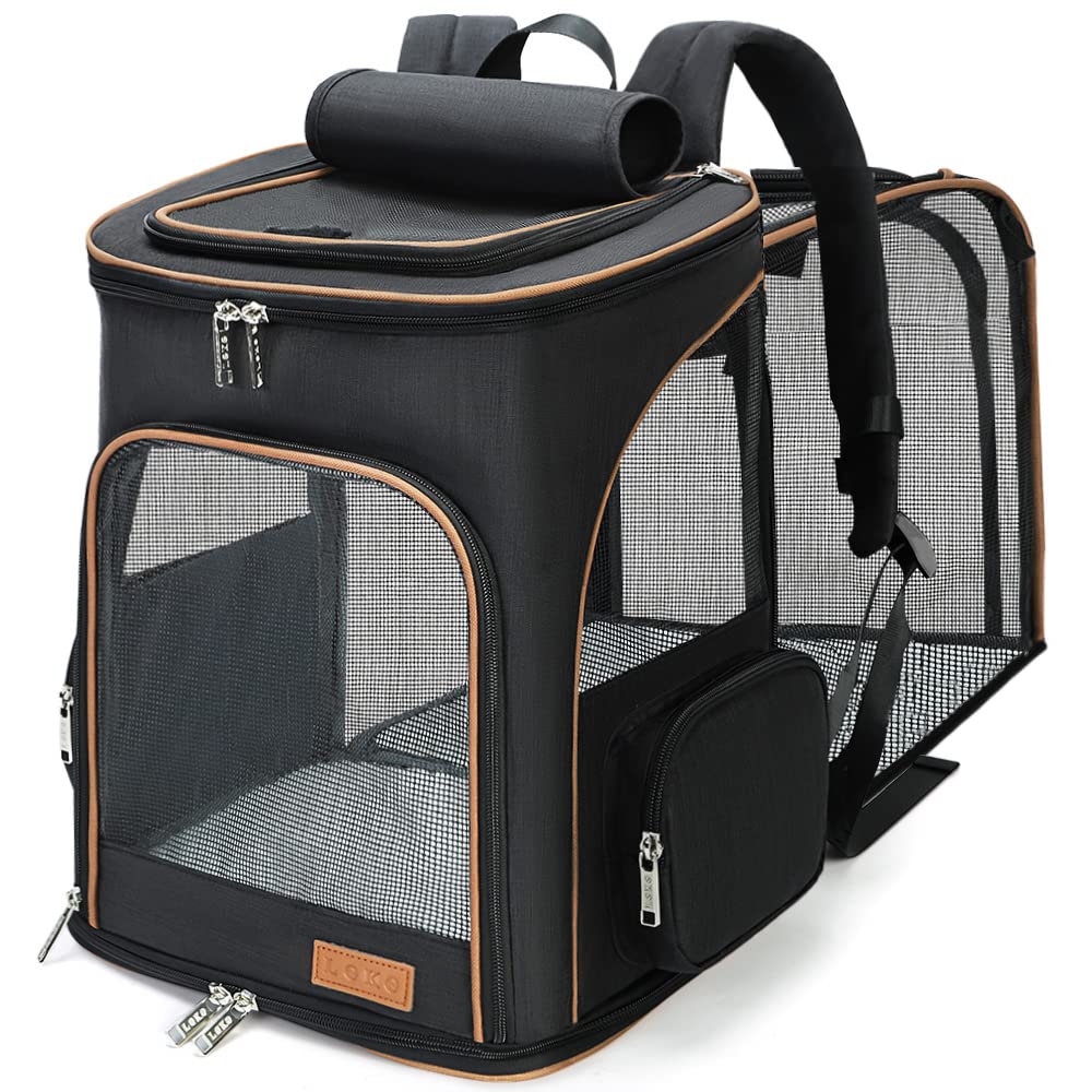 Lekereise large cat backpack expandable back view offers extra space for pet comfort during travel.