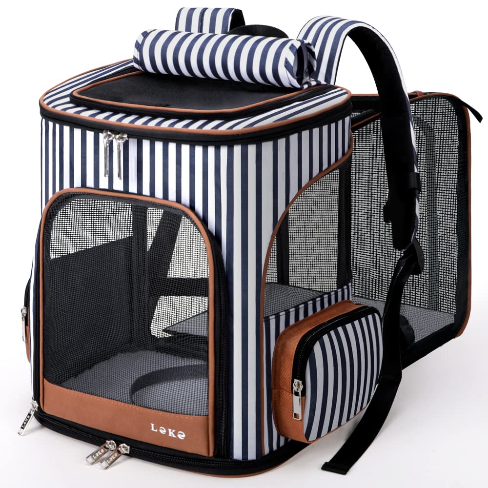 Lekereise large cat backpack front view with breathable mesh and expanded space for pets' comfort