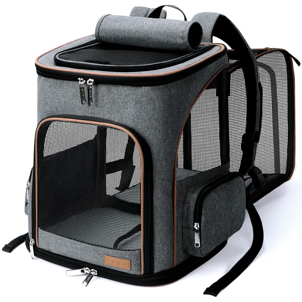 Lekereise large cat backpack front view showing breathable mesh for visibility and airflow