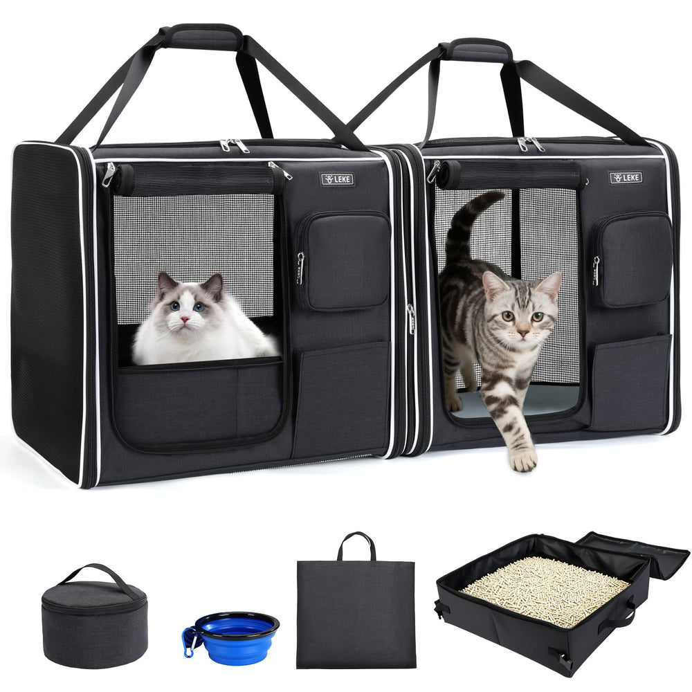 Lekereise large cat carrier soft-sided 28x13x13, ready for travel
